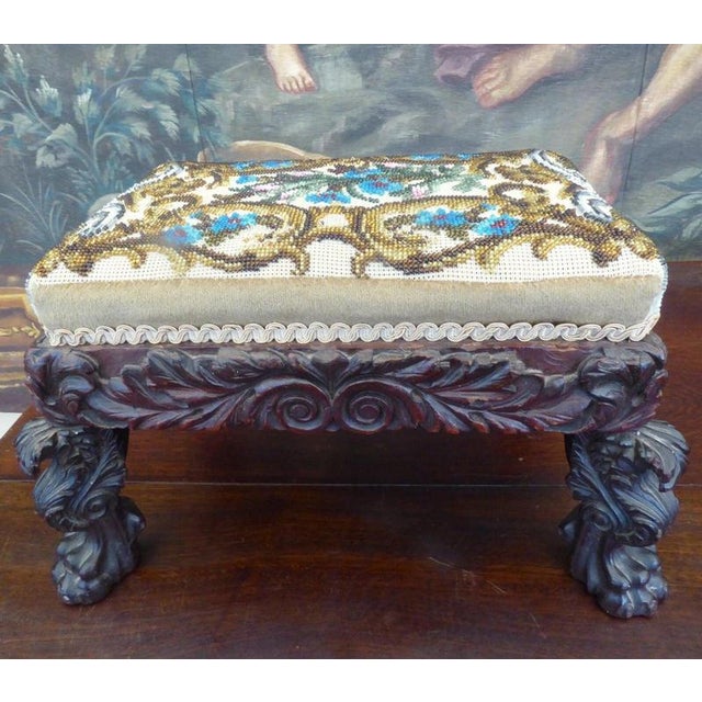 Antique Victorian Beadwork Upholstered Stool, 1860 For Sale - Image 16 of 17