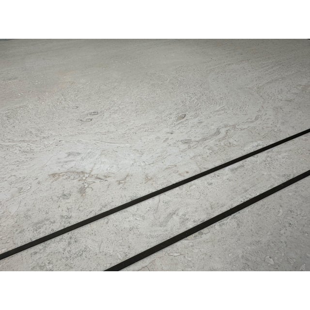 Beige Vintage Coffee Table in Travertine and Brass, 1970s For Sale - Image 8 of 12