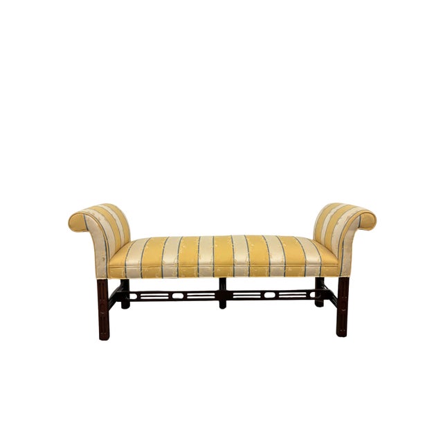 Late 20th Century Vintage Chippendale Style Mahogany-Finish Rolled Arm Upholstered Window Bench For Sale - Image 5 of 8