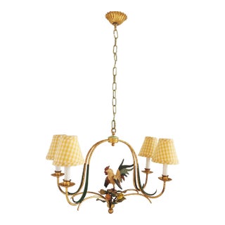 Vintage Tole Painted Italian Rooster Motif Chandelier For Sale