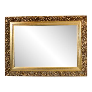 Large Late 20th Century Ornate Gold Scroll Wood Hanging Wall Mirror For Sale