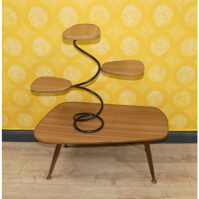 1960s Plant Etagere in Teak Look Resopal with Metal Spiral, 1960s For Sale - Image 5 of 9