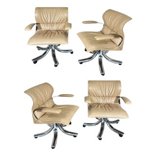 4 Giovanni Offredi for Saporiti Italia "Onda” Leather Desk Chairs, 1970 For Sale
