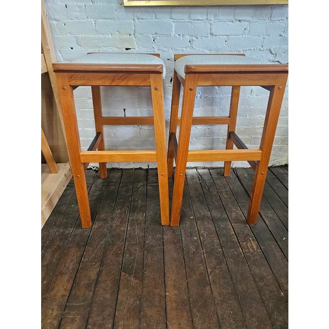 Mid 20th Century Pair of Danish Modern Attributed to J.l. Moller Bar Stools For Sale - Image 5 of 6