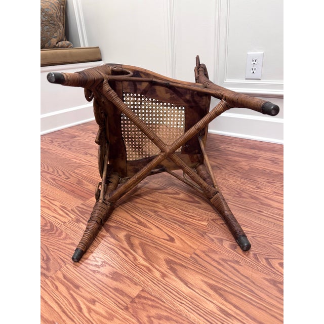 Antique Art Nouveau "Fleur De Lis" Wicker & Cane Solid Wood Accent Chair in the Style of Heywood-Wakefield For Sale - Image 12 of 12