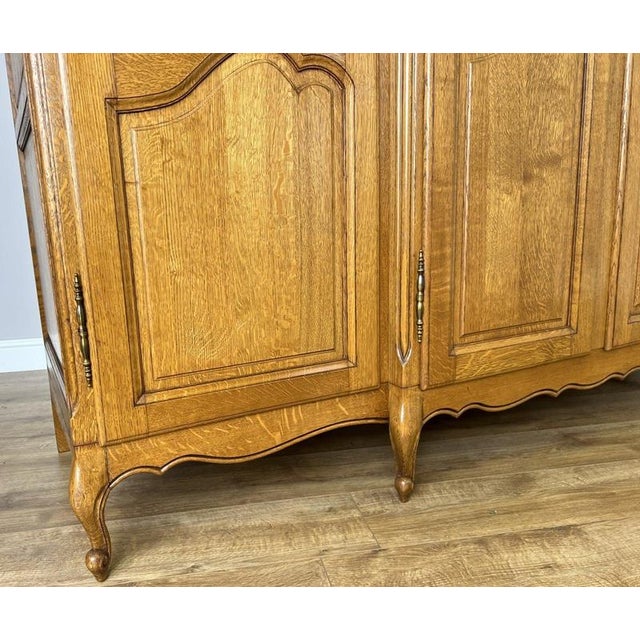 Vintage French Louis XVI Style Carved Oak 4-Door Armoire For Sale - Image 6 of 12