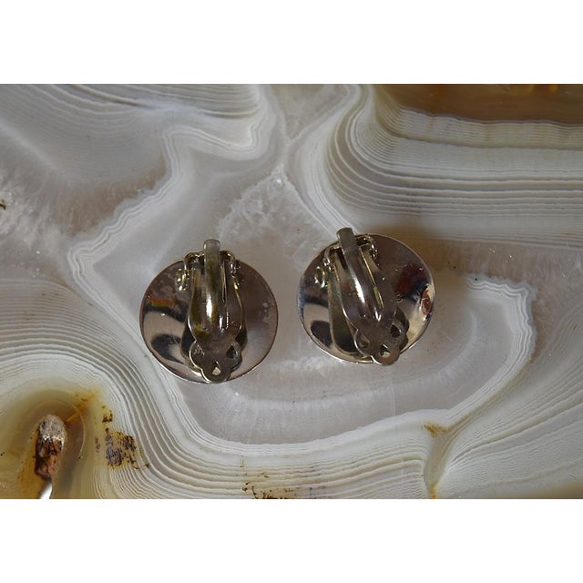 Green Vintage Sterling Silver Malachite Clip-on Stud Earrings, A Pair For Sale - Image 8 of 18