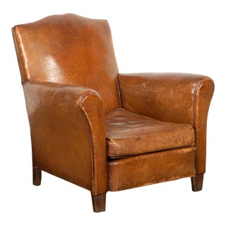 Antique French Leather Mustache Back Chair For Sale