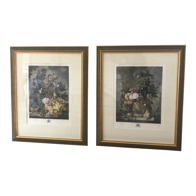 Vintage Extra Large J. Pocker Framed Italian Hand Colored Prints - a Pair For Sale