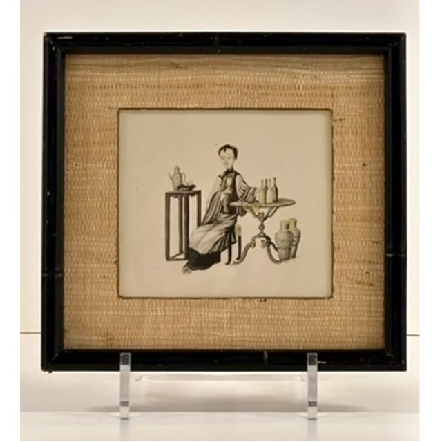 Tan Set of 4 Chinese Prints of Women in Different Occupations: Painter, Poet, Qin Player and Wine Connoisseur, China, 1860 For Sale - Image 8 of 12