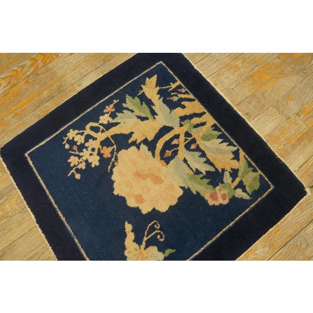 Textile 1920s Black Floral Modern Antique Chinese Peking Rug 2' 0'' X2' 0'' Hand Knotted Wool Carpet For Sale - Image 7 of 11