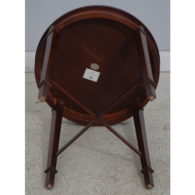 Baker Round Inlaid Mahogany Stretcher Base Lamp Table For Sale - Image 13 of 14