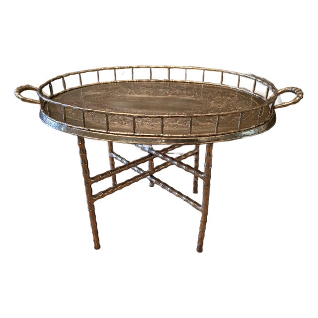 Vintage Mid Century Hollywood Glamour Brass Tray Table For Sale