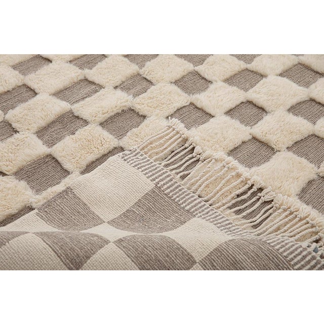 Art Deco Checkerboard Hand-Knotted Moroccan Wool Rug | 11'11" X 8'8" | One of a Kind For Sale - Image 3 of 7