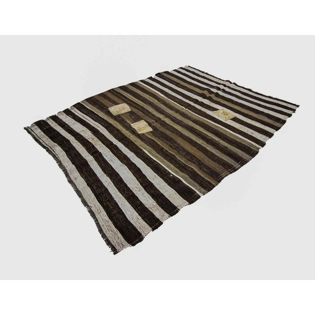 Vintage Striped Brown Kilim Rug-6'7x8'6" For Sale - Image 4 of 7