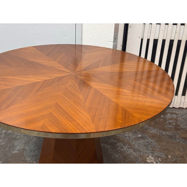 Anthropologie Quillen Marquetry Round Walnut Pedestal Dining Table, 48 Inches For Sale - Image 11 of 12