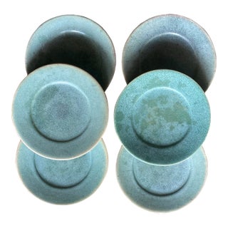 John Shedd Signed Green Ceramic Plates - Set of 6 For Sale