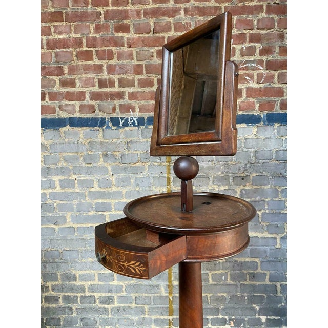 Dimensions: adjustable height 156–180 cm; mirror 30.5 × 23.5 cm; tabletop diameter 36 cm; maximum base width 50 cm. An...