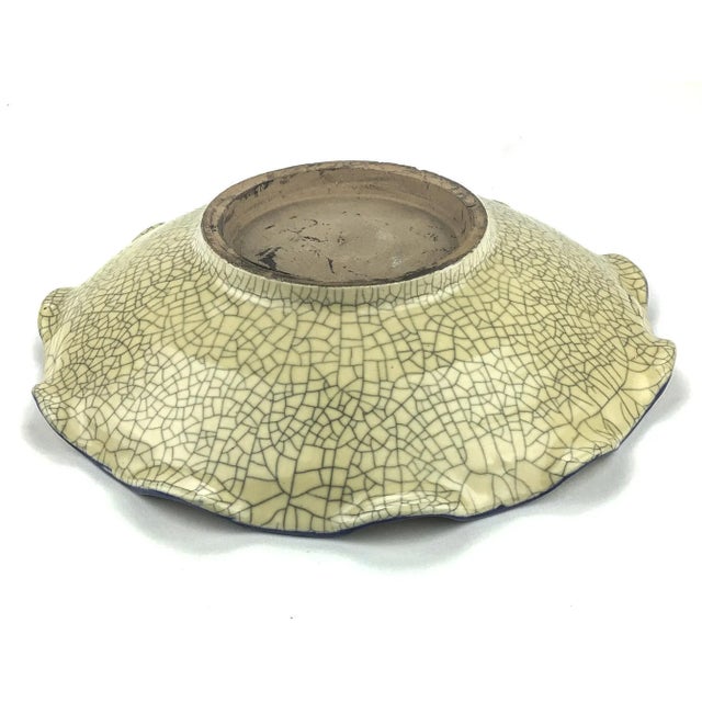 1980s Rare Asian Crackle Finished Ceramic Clay Pottery Bowl Dragon Among Clouds For Sale - Image 5 of 10