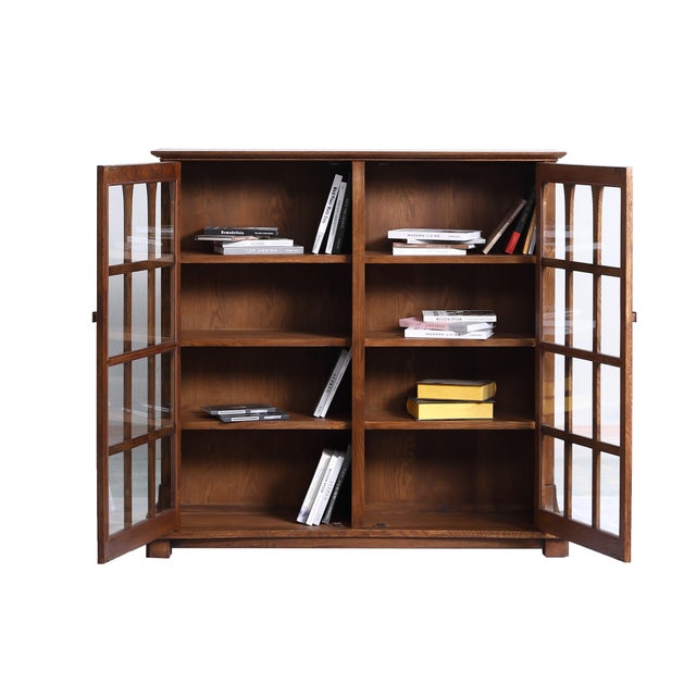 Mission Solid Oak Double Door Bookcase - Walnut For Sale In Chicago - Image 6 of 11