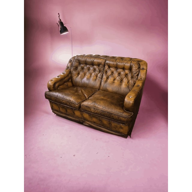 Chesterfield Sofa Bed and Armchair in Leather, 1970s, Set of 2 For Sale - Image 4 of 10