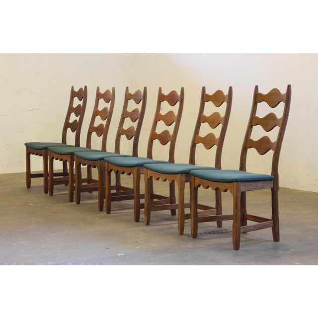 Vintage Danish Brutalist Ladderback Oak Chairs in the style of Henning Kjærnulf, 1960s, Set of 6 For Sale - Image 4 of 18