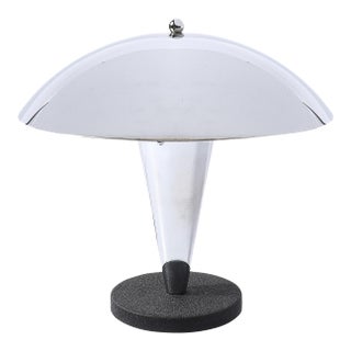 Art Deco Style Machine Age Dome Form Polished Chrome & Black Enamel Table Lamp For Sale