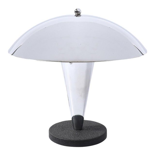 Art Deco Style Machine Age Dome Form Polished Chrome & Black Enamel Table Lamp For Sale