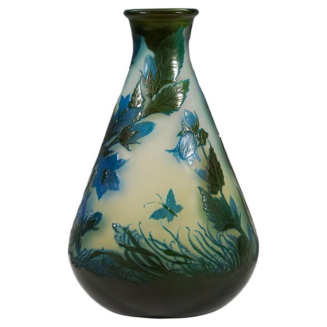 Glass Large Art Nouveau Campanule Cameo Vase by Emile Gallé, Nancy, France, 1910s For Sale - Image 7 of 7