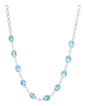 Oval Cut Blue Topaz Station Necklace With Curb Link Chain