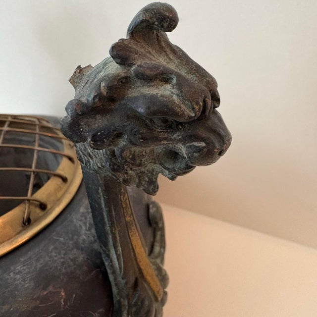 Hollywood Regency Early 20th Century Chinese Soapstone Dragon Censer With Pierced Brass Lid For Sale - Image 3 of 12