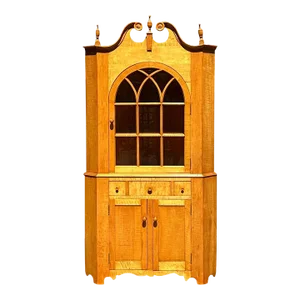 Mid 20th Century Federal Style Tiger Maple Two Piece Corner Cabinet With Arched Door & Bold Grain