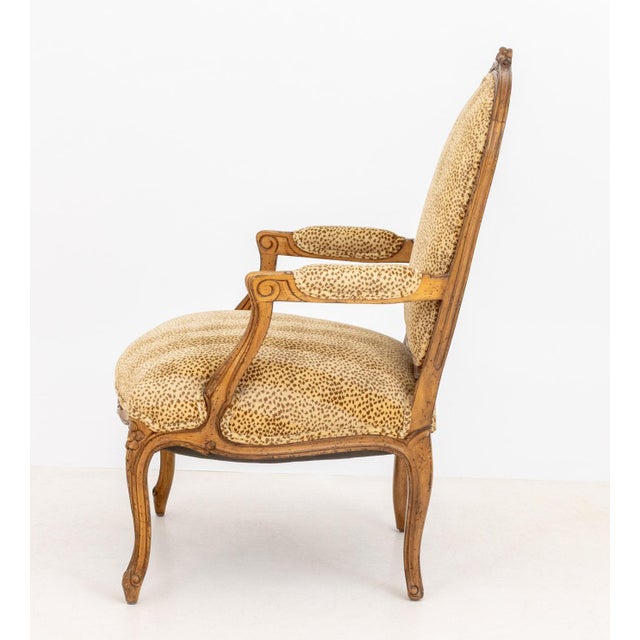 Wood Louis XV Style Leopard Print Upholstered Fauteuil For Sale - Image 7 of 9