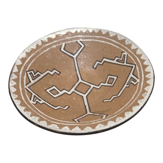 1970s Hand-Painted Southwestern Geometric Pottery Plate For Sale