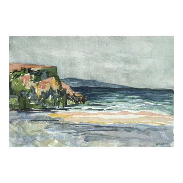 California Seascape, Botanical Study - Double Sided Mid Century Watercolor by Doris Warner For Sale
