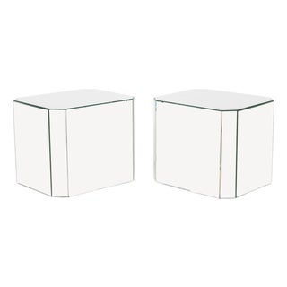 Modern Mirrored Pedestal Tables, Pair For Sale