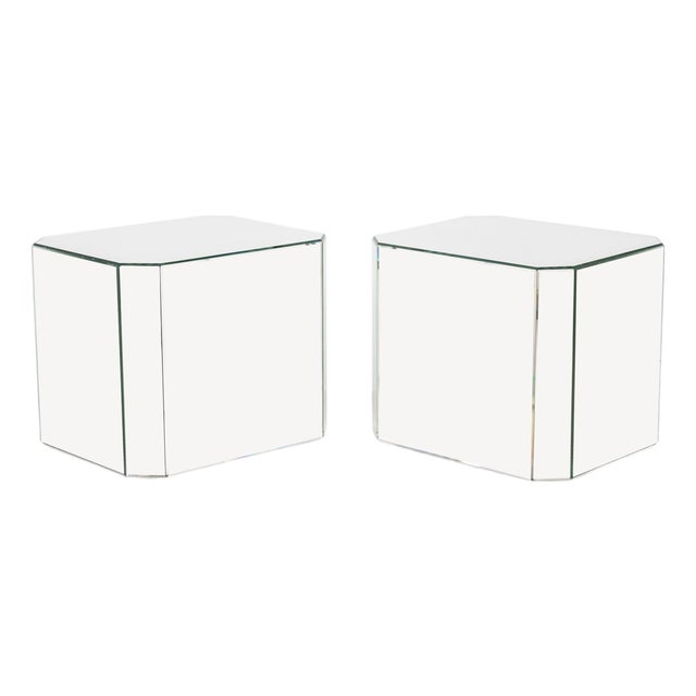 Modern Mirrored Pedestal Tables, Pair For Sale
