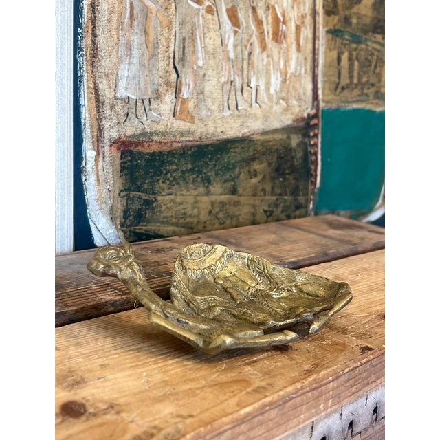Vintage Brass-Tone Metal Camel Sculpture Decorative Trinket Dish For Sale - Image 4 of 7