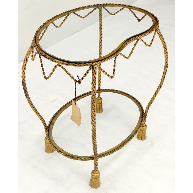 Late 20th Century Italian Gold Gilt Steel Rope Style Kidney Shape Glass top Side Lamp Table Mint For Sale - Image 5 of 17