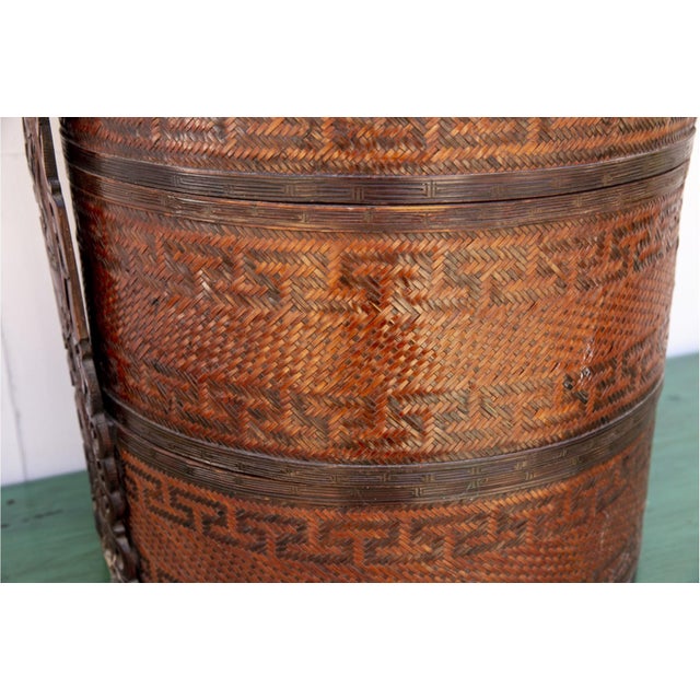 Antique Chinese Woven Bamboo Wedding Basket For Sale - Image 11 of 14