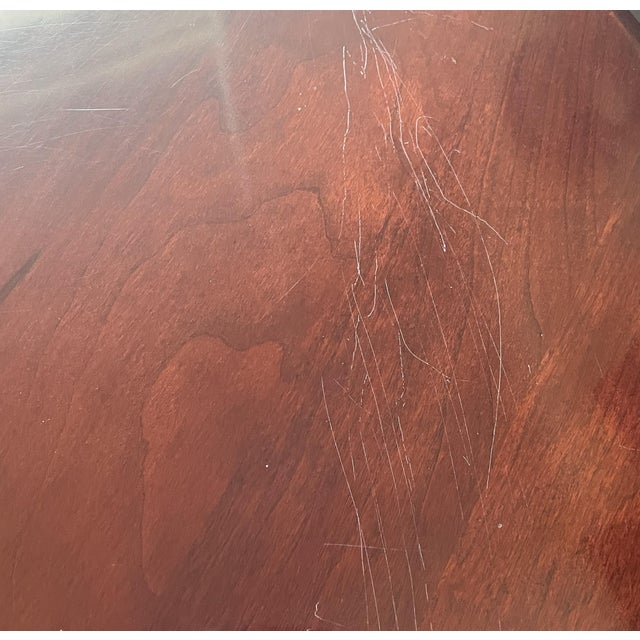 Late 20th Century Pennsylvania House Cherry Drum Table With Brass Hardware and Carved Pedestal Base For Sale - Image 11 of 11