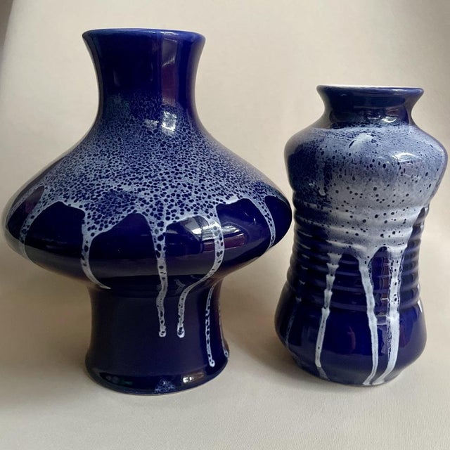 Blue Mid-Century Blue Ceramic Vases from Kravsko, Former Czechoslovakia, 1970s, Set of 2 For Sale - Image 8 of 10