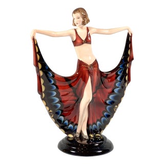 Art Deco Dancer in Butterfly Skirt attributed to Josef Lorenzl for Goldscheider, 1931 For Sale