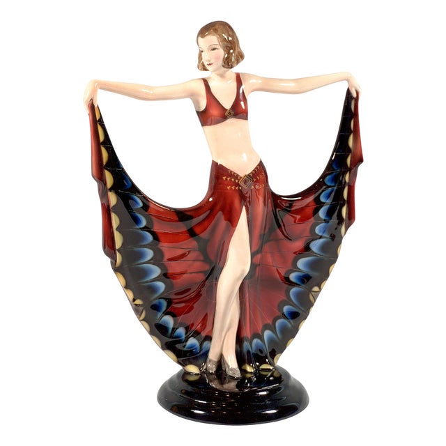 Art Deco Dancer in Butterfly Skirt attributed to Josef Lorenzl for Goldscheider, 1931 For Sale