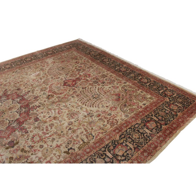 Rug & Kilim Hand-Knotted Vintage Tabriz Rug - Beige With Pink and Red Floral Medallion Style For Sale - Image 4 of 6