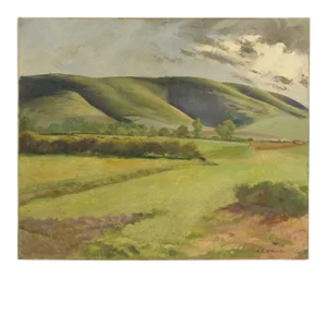 Early 20th Century "Green Fields" Expressionist Landscape Oil Painting by Arthur Crossingham Sprules