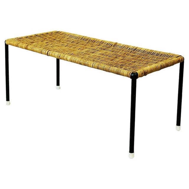 Mid-Century Austrian Black Steel and Wicker Side Table attributed to Carl Auböck, 1950s For Sale - Image 12 of 12