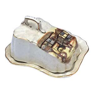 Antique Tavern Scene Cheese Dish