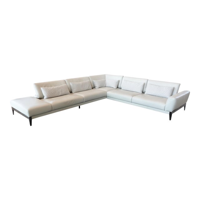 Roche Bobois Connexe Corner Sectional in Soave Leather - Gris Nuage For Sale