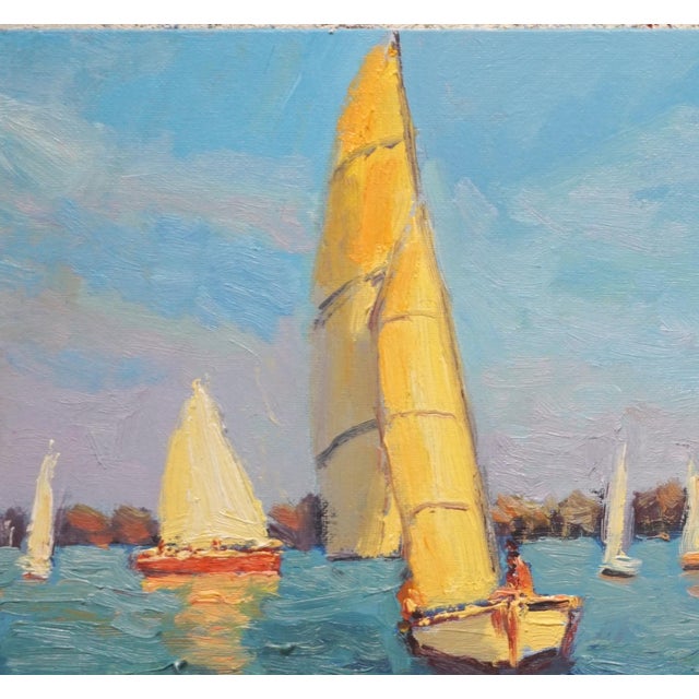 Impressionist Original Oil Painting of Sailing For Sale - Image 3 of 5